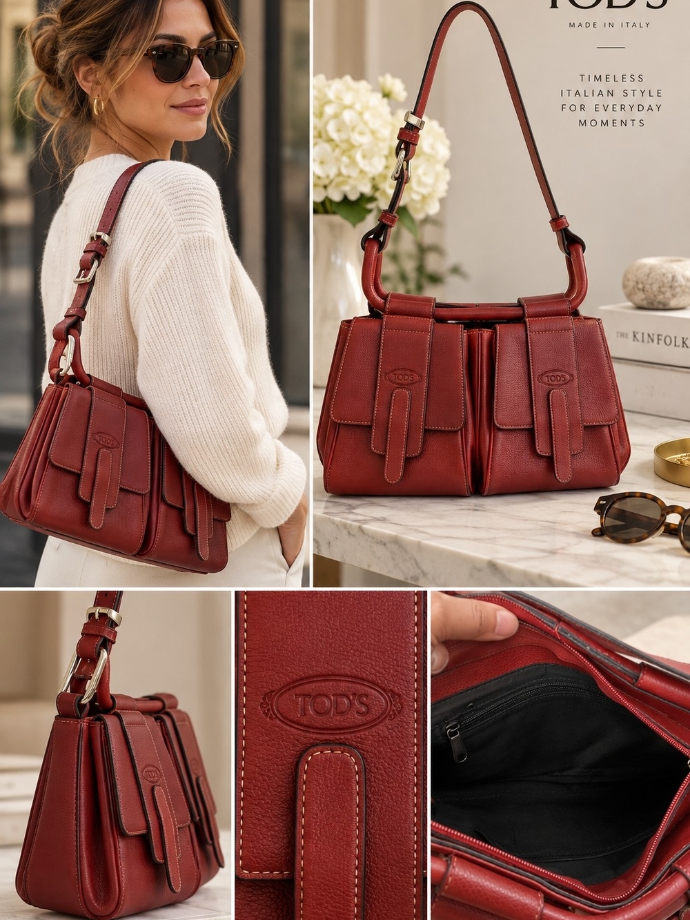 Tod's Leather Shoulder Bag in Burgundy